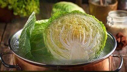 Poster - Cooking fresh cabbage in a pot for a delicious meal filled with flavor and nutrients