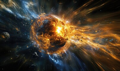 Poster - A bright orange and blue explosion in space