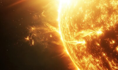 Poster - A close up of a sun with a lot of fire coming off of it