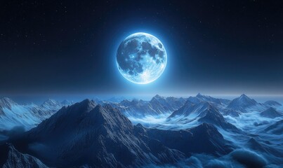 Wall Mural - a large blue moon is in the sky above a mountain range