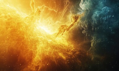 Wall Mural - a colorful space scene with a yellow sun and blue and purple clouds