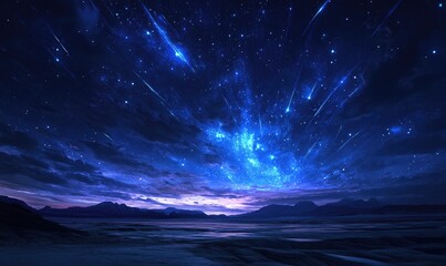 Wall Mural - a beautiful night sky with a blue background and a few shooting stars