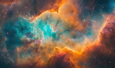 Wall Mural - a colorful space with a blue and orange cloud