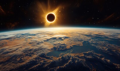 Wall Mural - a large sun is in the sky above a planet. solar eclipse