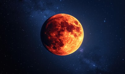 Wall Mural - a red planet in the sky with a blue background