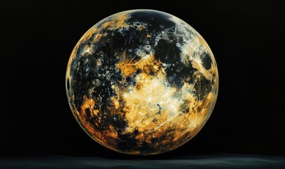 Wall Mural - a large, round, orange and black planet with a bright yellow spot in the middle