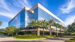 © Visioner - Modern Glass Office Building with Palm Trees