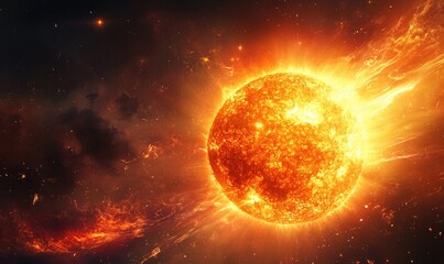 Wall Mural - a bright orange sun is surrounded by a dark sky