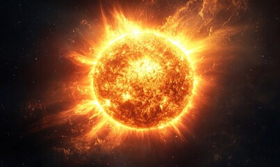 Wall Mural - a large orange sun is surrounded by a bright orange glow