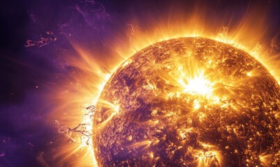 Wall Mural - a close up of a sun with a bright orange glow