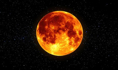Wall Mural - a red moon is in the sky with a lot of stars