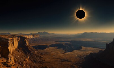 Wall Mural - a large black sun is in the sky above a desert landscape