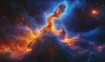 Wall Mural - a colorful nebula with orange and blue clouds