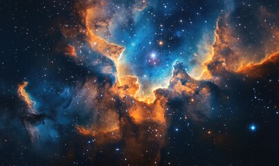 Wall Mural - a colorful nebula with orange and blue clouds