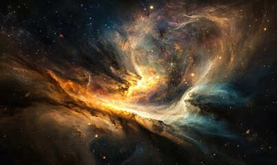 Wall Mural - a colorful space scene with a yellowish orange cloud in the middle