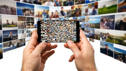 Poster - Mobile Device Displaying a Vast Collection of Captured Memories Generative AI