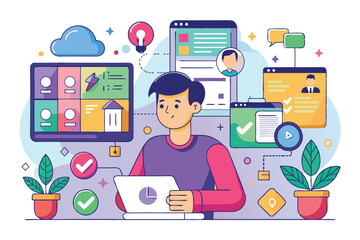Poster - a person engages with a laptop surrounded by digital elements, enhancing user experience design at t