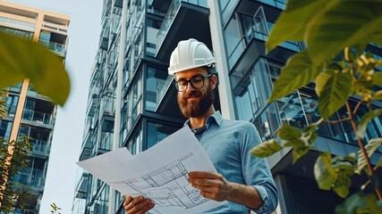 Poster - Civil Architect Engineer Working Outdoors With Building Plans Generative AI