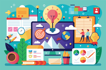 Poster - this colorful illustration showcases a vision board filled with creative planning tools and inspirat