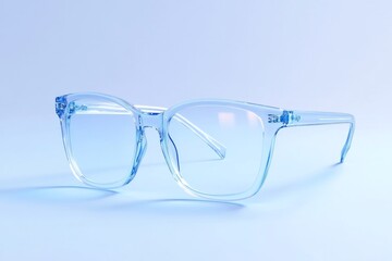 Poster - Blue eyeglasses design in minimalist style on light background for fashion and optical concepts