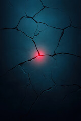 Fototapete - Cracked surface revealing a glowing red light in a dark ambiance