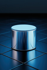 Poster - Metallic cylinder on a glossy tiled surface reflecting ambient light during a dark setting