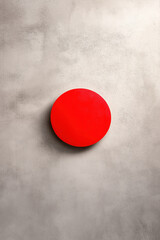 Poster - Red circular object mounted on a textured gray wall in a minimalistic setting