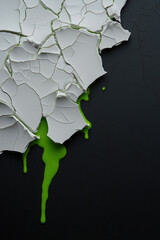 Poster - Cracked white paint with bright green drips on a dark textured surface