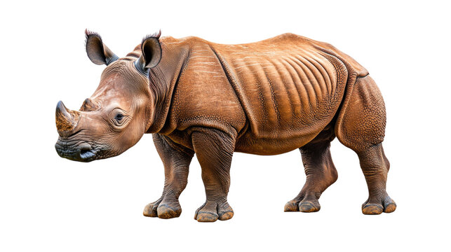 Realistic rendering of a standing rhinoceros showcasing unique texture and features