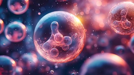 Wall Mural - Glowing Pink and Blue Molecular Spheres