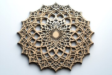 Aufkleber - Intricate wooden laser-cut mandala decoration displayed on a wall in a bright and minimalistic interior setting