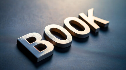 Poster - Brushed metal book sign sitting on dark background
