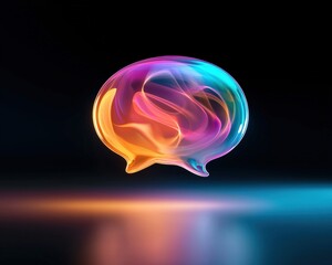 Poster - A speech bubble glowing with warm colors, radiating light in a dark background, symbolizing positivity