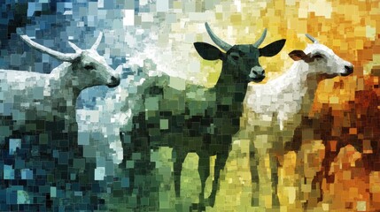 Poster - Modern abstract mosaic collage featuring farm animals with soft color gradients and textured artistic finish Generative AI