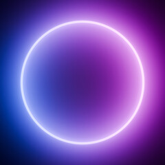 Poster - Illuminated Neon Circle in Blue and Purple Tones on a Dark Background.
