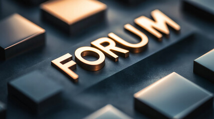 Aufkleber - Golden forum sign standing out from the dark cubes background