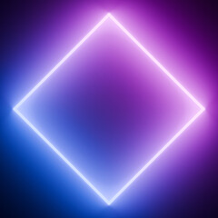Poster - Illuminated Neon Rhombus in Blue and Purple Tones on a Dark Background.