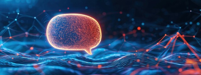 Poster - A speech bubble with a glowing light at the center, surrounded by rippling effects, symbolizing impactful communication