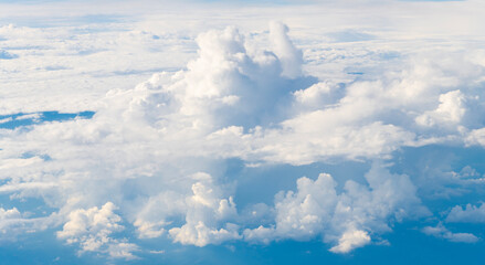 Wall Mural - Sky clouds background. Blue Heaven and white clouds. White cloudy Heaven with soft sun light. Clouds on pastel blue sky background. Sky Landscape Background. Sky Clouds Wallpaper.