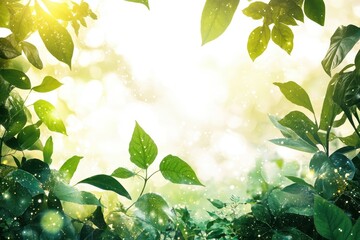 Poster - Vibrant greenery arranged beautifully with various leaves and plants showcasing nature's beauty on a clean white surface in an artistic display