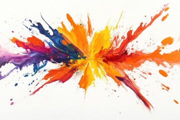 Fototapete - Vibrant explosion of colors on white canvas created through abstract splatter art showcasing dynamic movement and energy