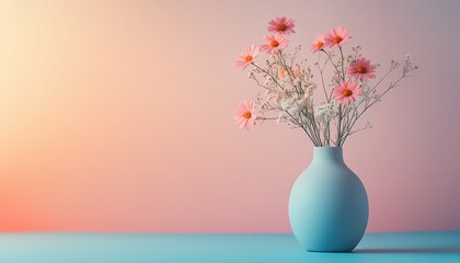 Poster - Vibrant red flowers in a modern black vase against a colorful gradient background