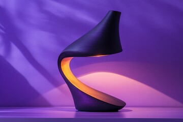 Poster - Elegant lamp with flowing design illuminates a cozy living space in warm hues during the evening