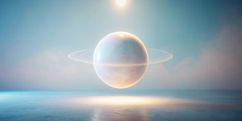 Wall Mural - serene celestial body with a ring system floating above a calm, reflective surface