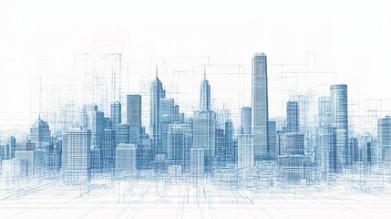 Poster - Digital Skyline Overlay with Abstract Grid Representation