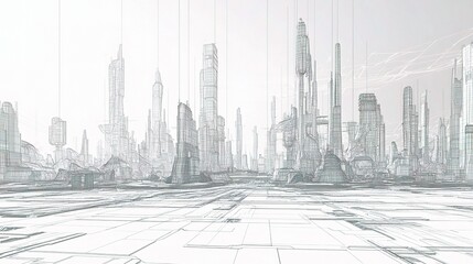 Poster - High-Tech Urban Wireframe Design of Futuristic Cityscape Concept