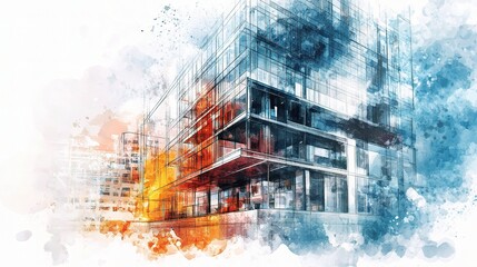 Poster - Watercolor Architectural Mockup with Vibrant Color Effects