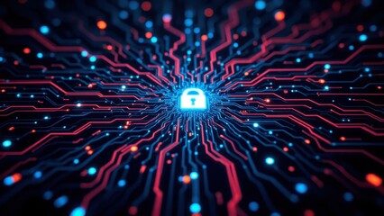Aufkleber - Abstract Digital Security Concept with Circuit Patterns and Lock Icon