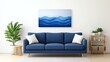 © Ninana - High-Quality Watercolor for Printing on Various Materials. Best Watercolor for Printing Artistic and Decorative Designs. Modern living room with blue accents and art.