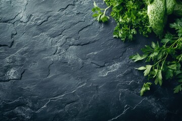 Leinwandbilder - Premium organic vegetables beautifully arranged on dark slate background showcasing rich textures and farm-to-table aesthetics Generative AI